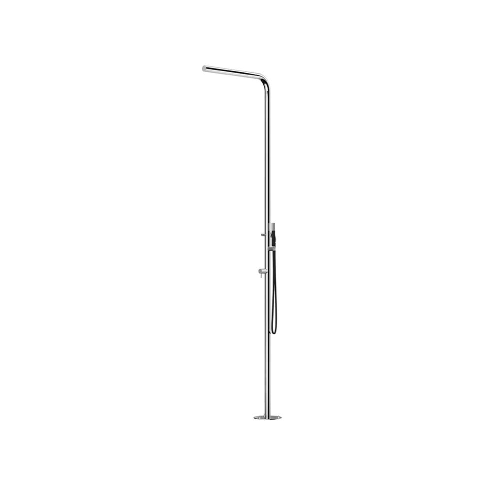 Outdoor Shower - 'Skinny'' Free Standing Hot & Cold Shower Unit - Hand Spray - Concealed Shower Head - Satin