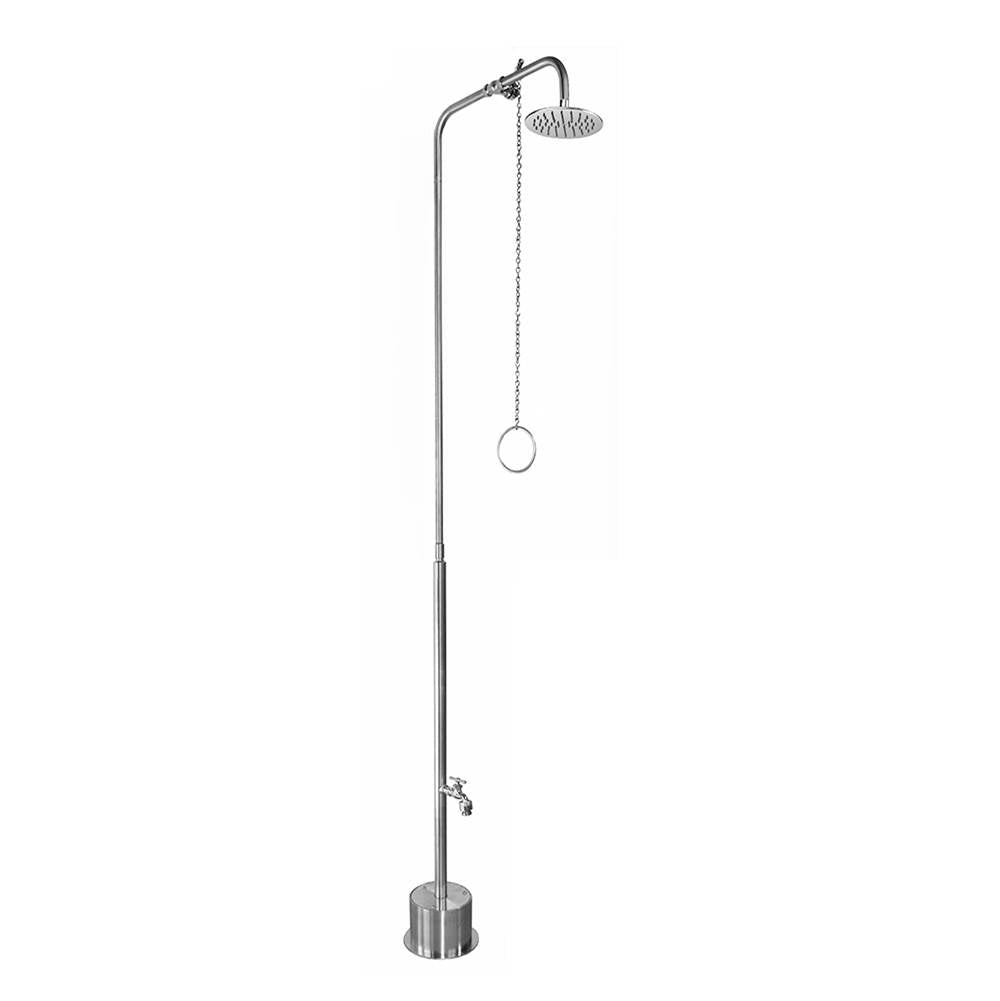 Outdoor Shower - Free Standing Single Supply Shower - Pull Chain Valve, 8'' Shower Head, Hose Bibb