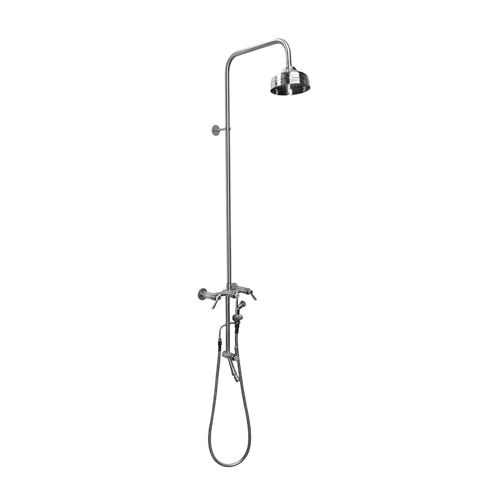 Outdoor Shower - Wall Mount Hot & Cold Shower - ADA Lever Handle Valve, 6'' Shower Head, Hand Spray & Hose, Foot Shower - Stainless Steel - Stainless Steel