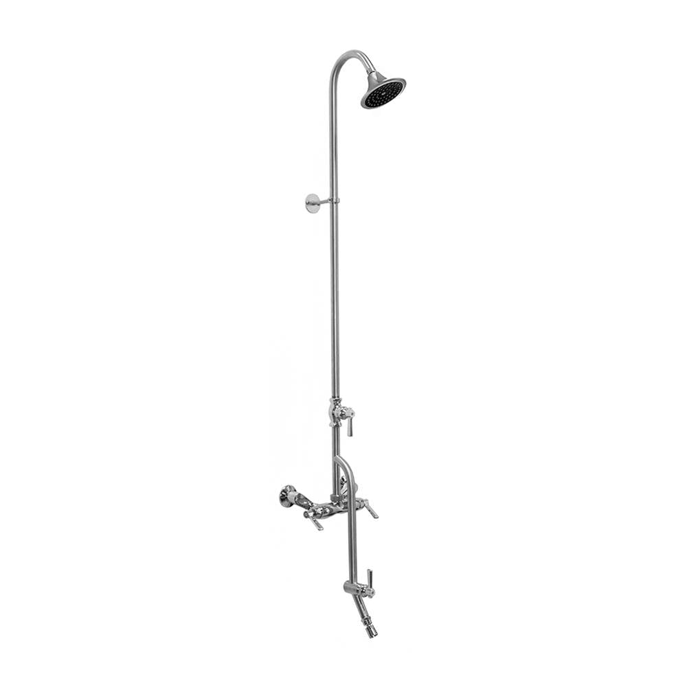 Outdoor Shower - Wall Mount Hot & Cold Shower - ADA Lever Handle Valve, 4'' Shower Head, Foot Shower - Chrome Plated Brass