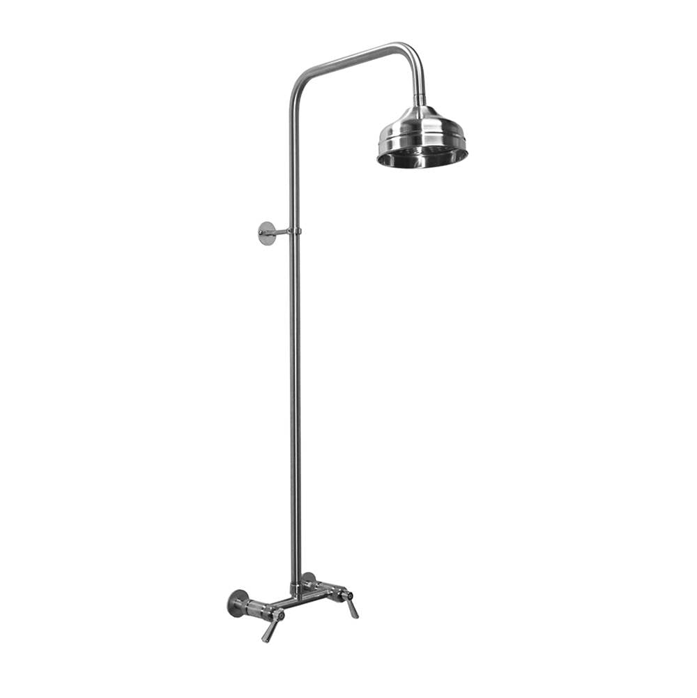 Outdoor Shower - Wall Mount Hot & Cold Shower - ADA Lever Handle Valve, 6'' Shower Head - Stainless Steel - Stainless Steel