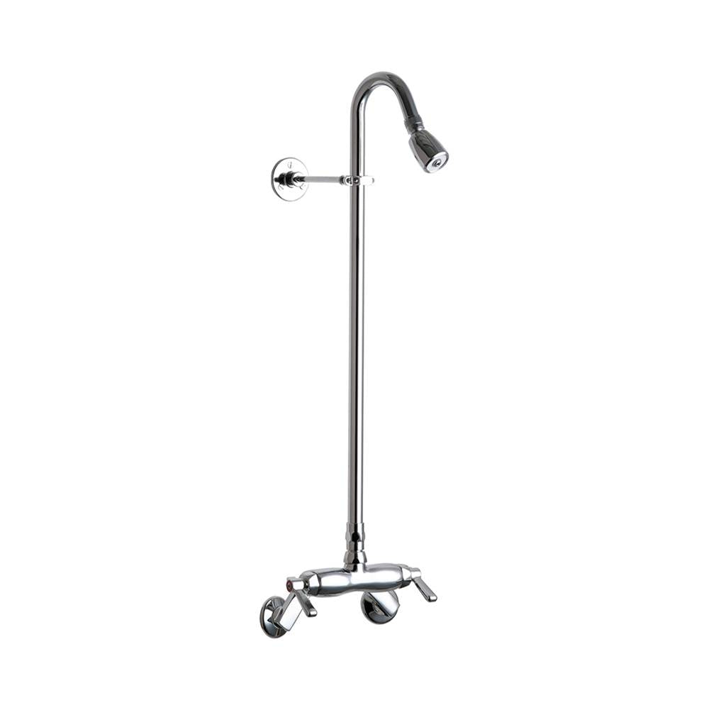 Outdoor Shower - Wall Mount Hot & Cold Shower - ADA Lever Handle Valve, 1-5/8'' Shower Head, Chrome Plated Brass