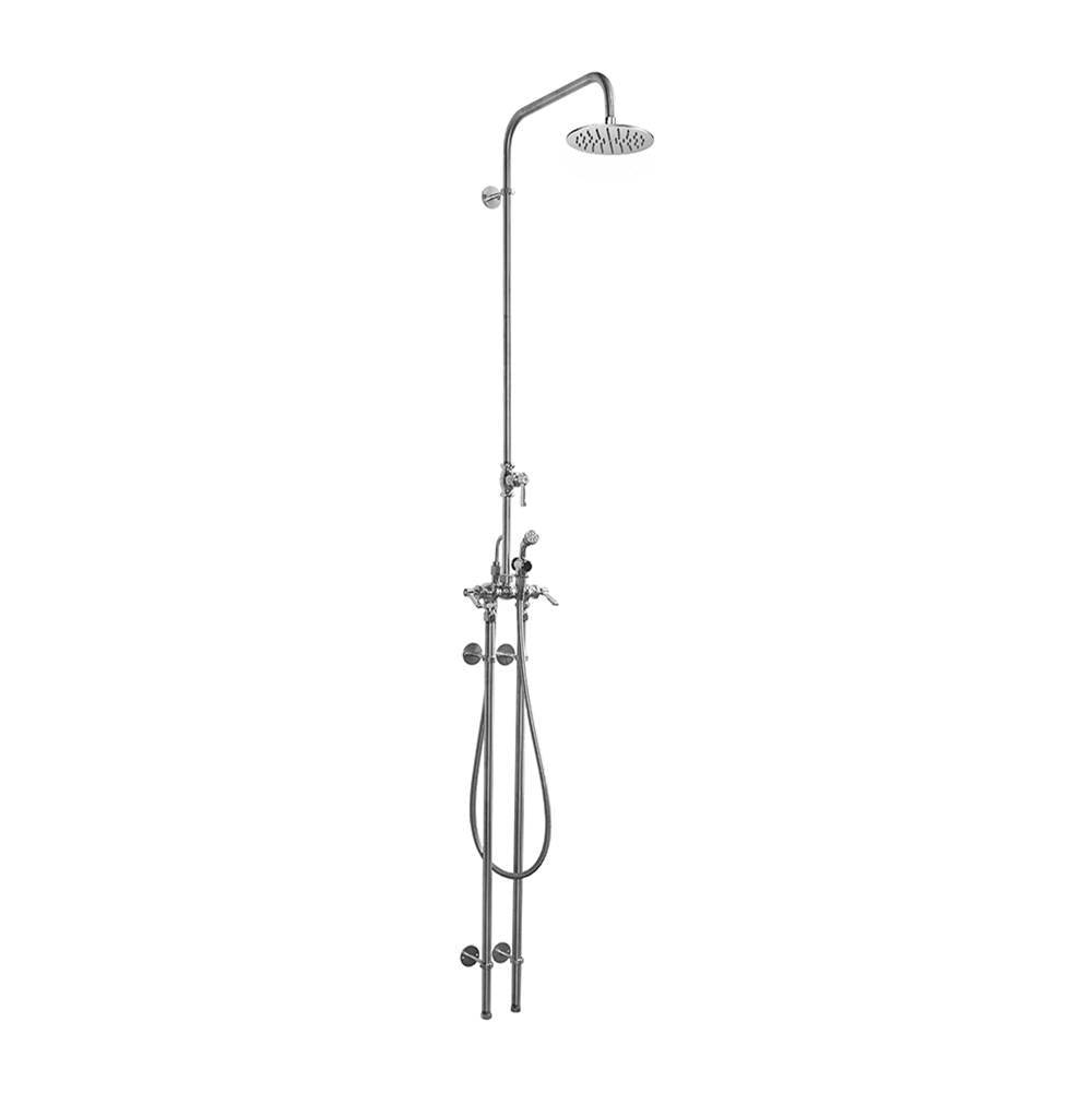 Outdoor Shower - Wall Mount Hot & Cold Shower - ADA Lever Handle Valve, 8'' Shower Head, Hand Spray & Hose