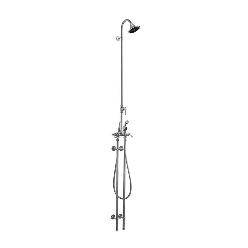 Outdoor Shower - Wall Mount Hot & Cold Shower - ADA Lever Handle Valve, 4'' Shower Head, Hand Spray & Hose