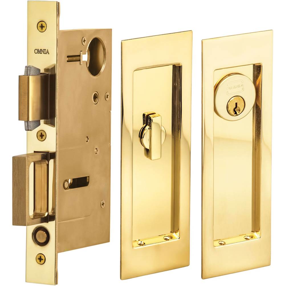 OMNIA - Pocket Door Lockset ''A'' US3A - Unlacquered Polished Brass