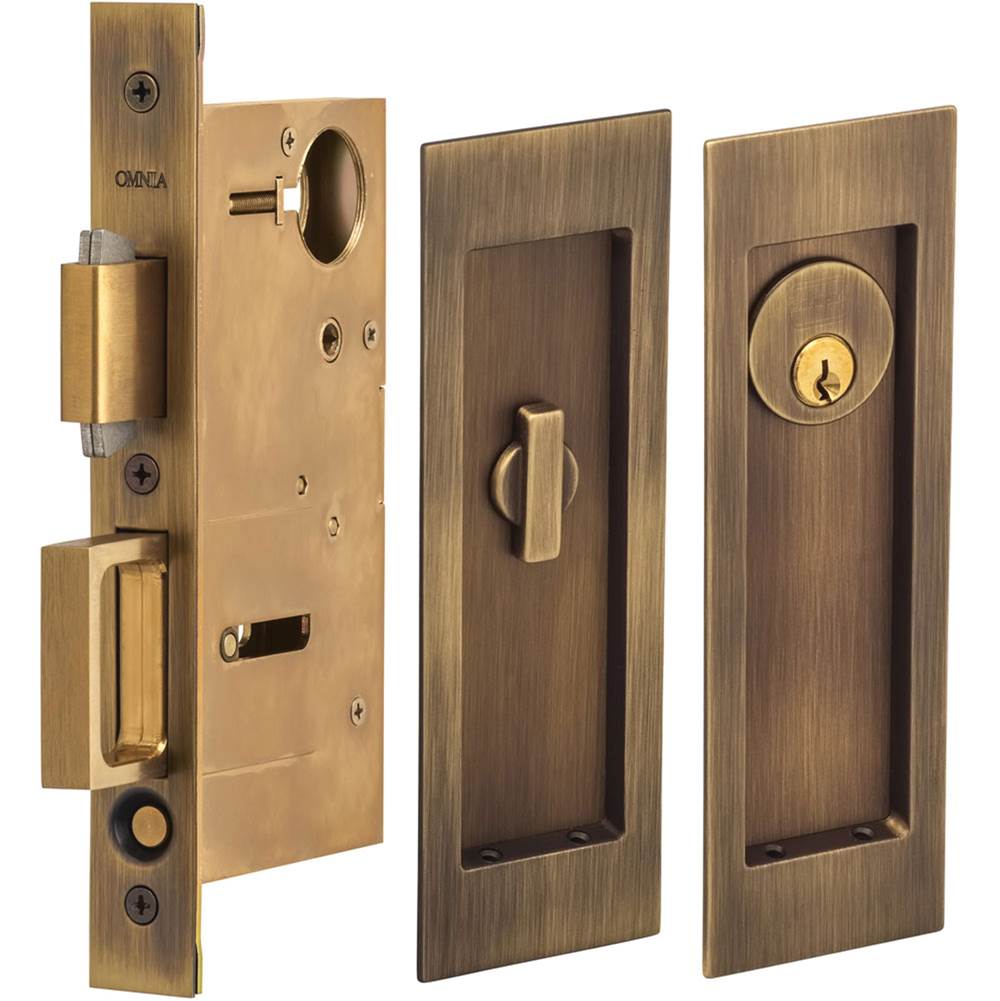 OMNIA - Pocket Door Lockset ''A'' US5 - Lacquered Antique Brass