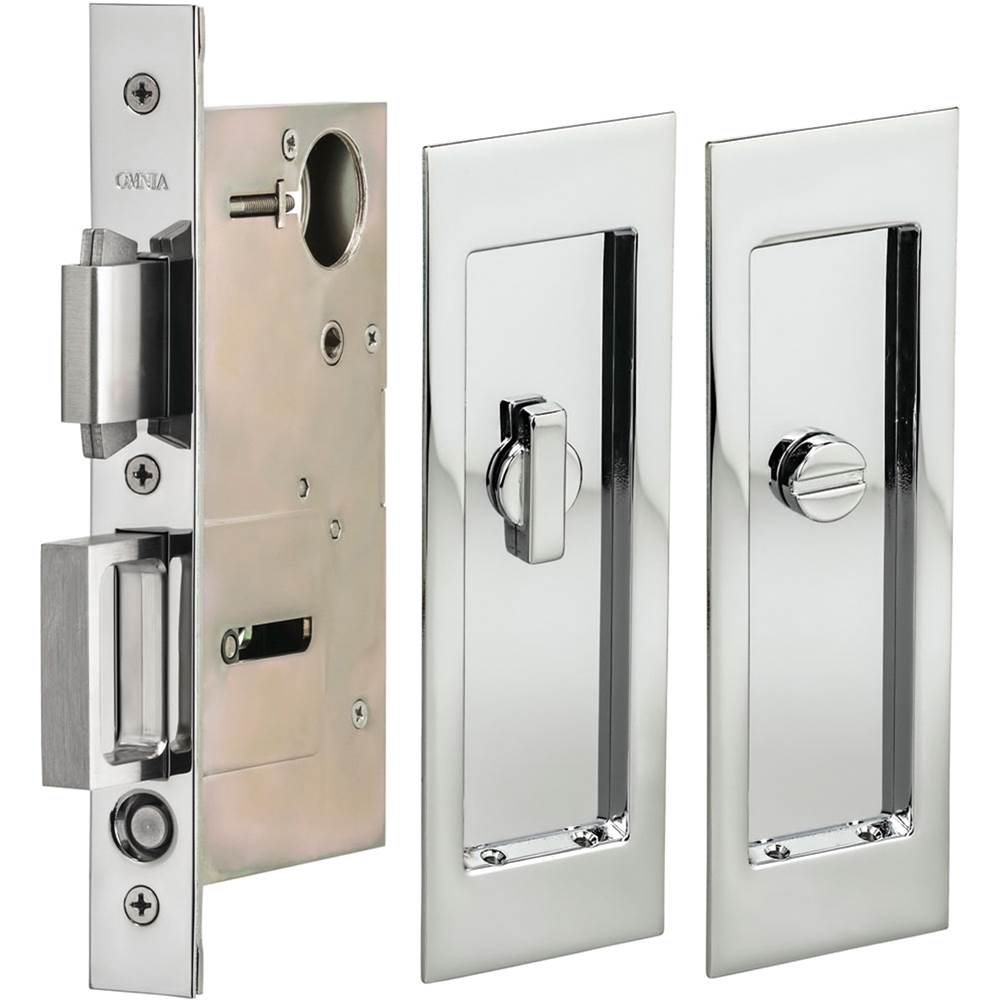 OMNIA - Pocket Door Lockset ''L'' US26 - Polished Chrome Plated
