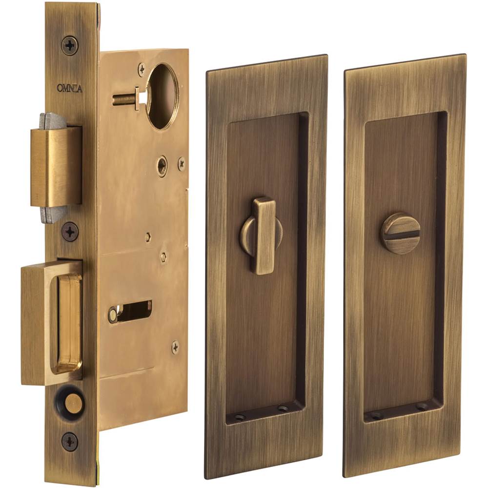 OMNIA - Pocket Door Lockset ''L'' US5 - Lacquered Antique Brass