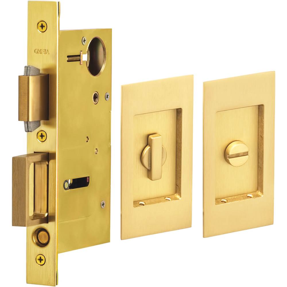 OMNIA - Pocket Door Lockset US4 - Lacquered Satin Brass