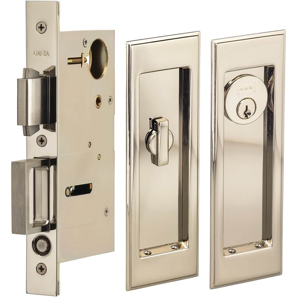 OMNIA - Pocket Door Lockset ''A'' US14 - Lacquered Polished Nickel Plated