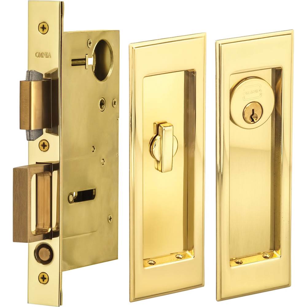 OMNIA - Pocket Door Lockset ''A'' US3 - Lacquered Polished Brass