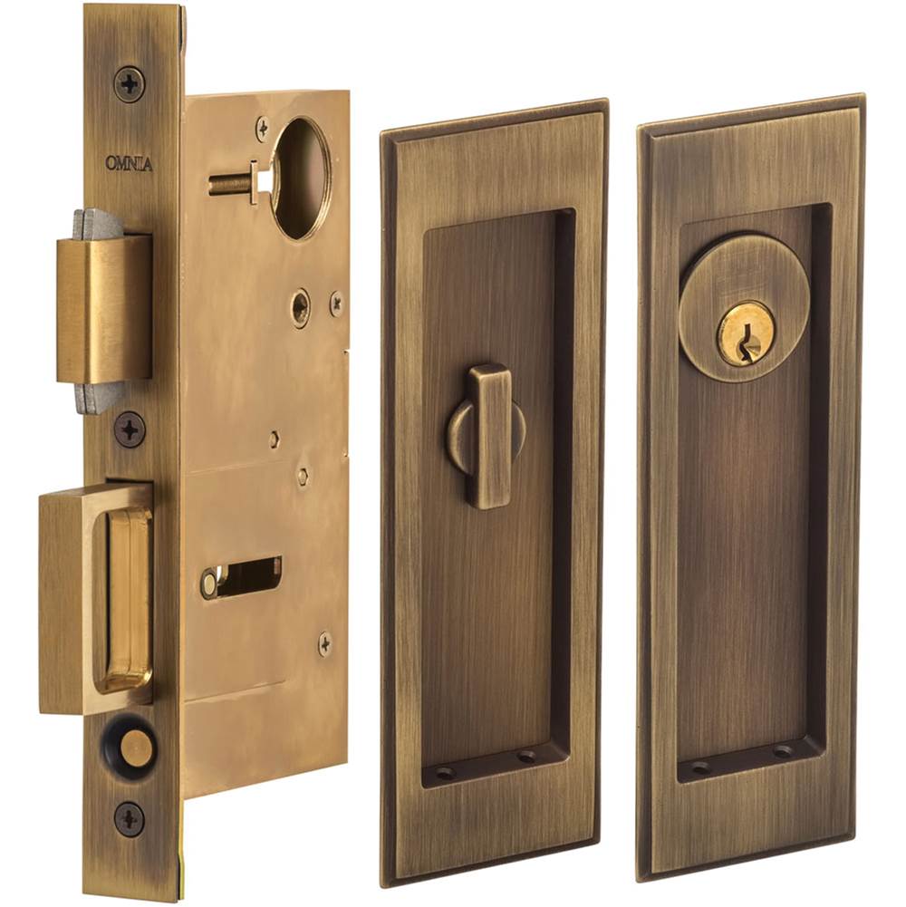 OMNIA - Pocket Door Lockset ''A'' US5 - Lacquered Antique Brass
