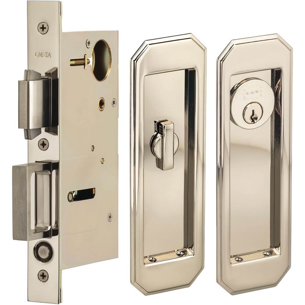 OMNIA - Pocket Door Lockset ''A'' US14 - Lacquered Polished Nickel Plated