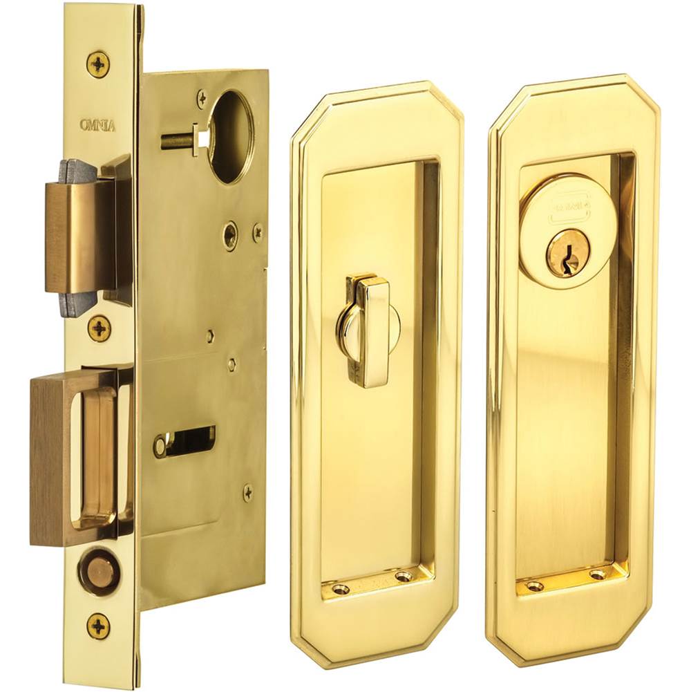 OMNIA - Pocket Door Lockset ''A'' US3 - Lacquered Polished Brass