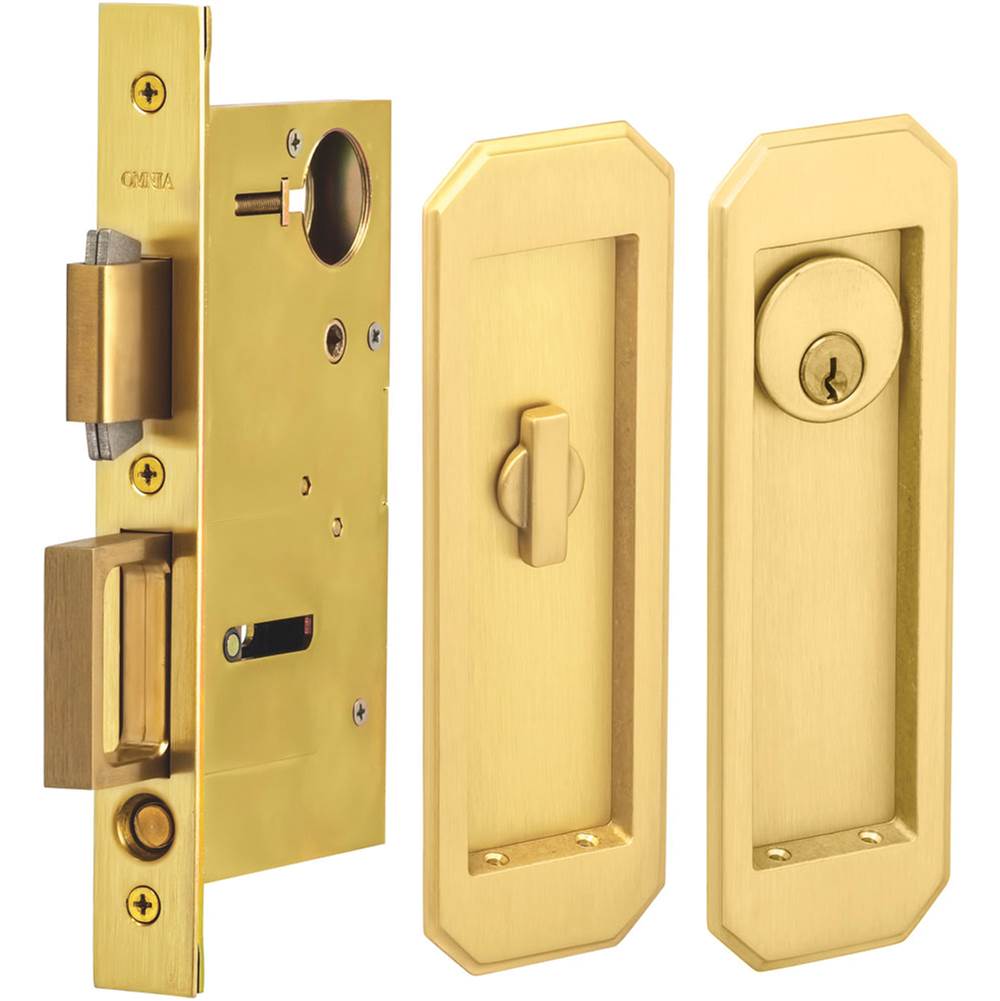 OMNIA - Pocket Door Lockset ''A'' US4 - Lacquered Satin Brass