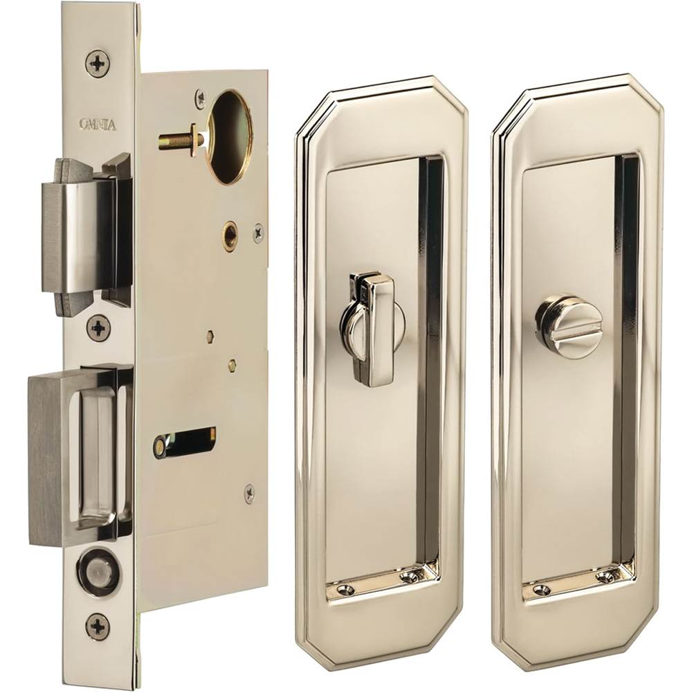 OMNIA - Pocket Door Lockset US14 - Lacquered Polished Nickel Plated