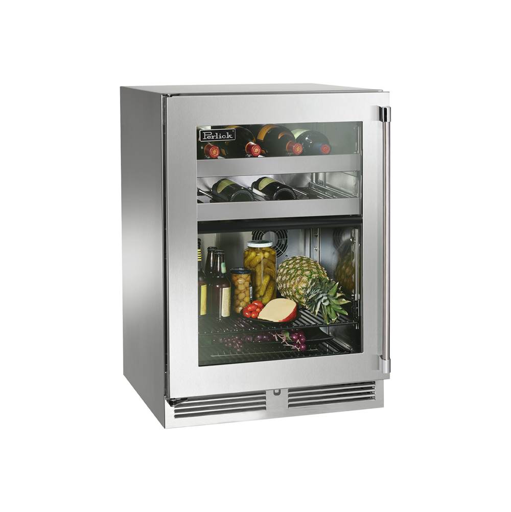 Perlick - 24'' Signature Series Marine Grade Dual-Zone Refrigerator/Wine Reserve w/ fully integrated panel-ready solid door, hinge right, w/ lock