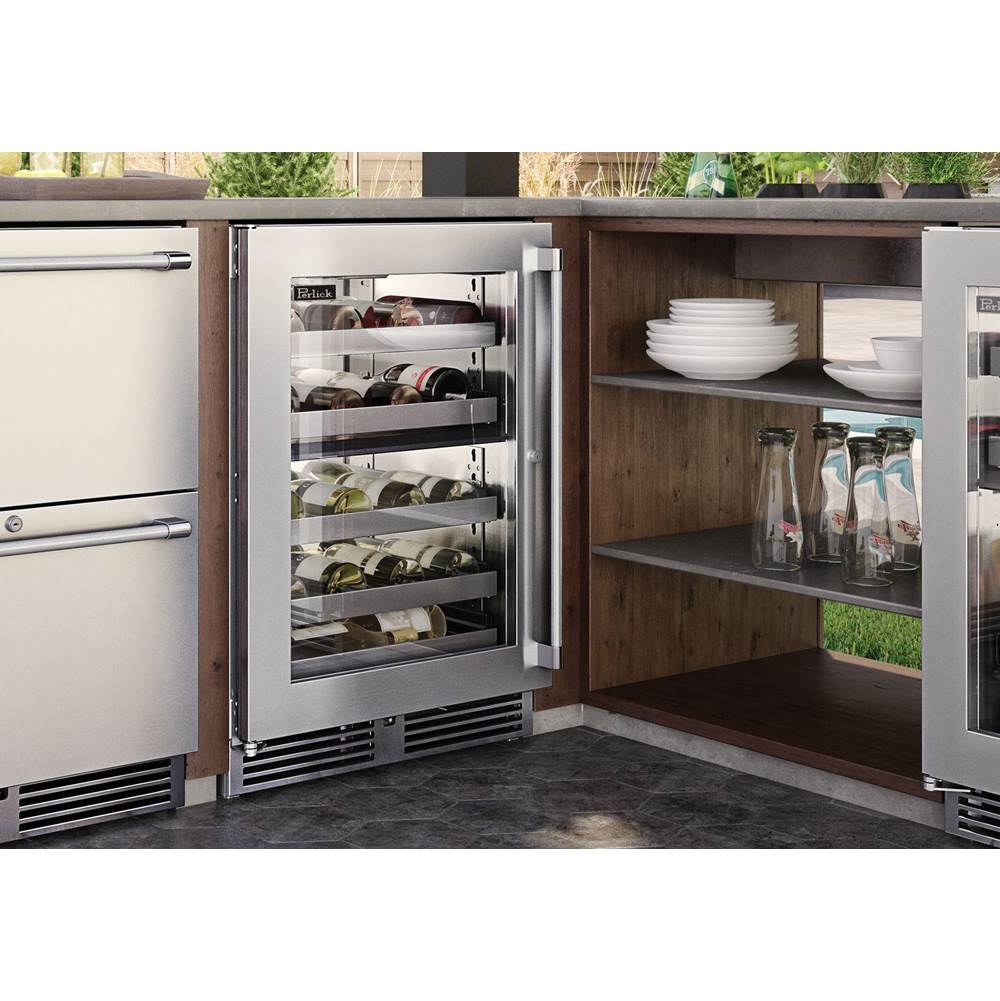 24'' Signature Series Marine Grade Dual-Zone Wine Reserve w/ stainless steel glass door, hinge left