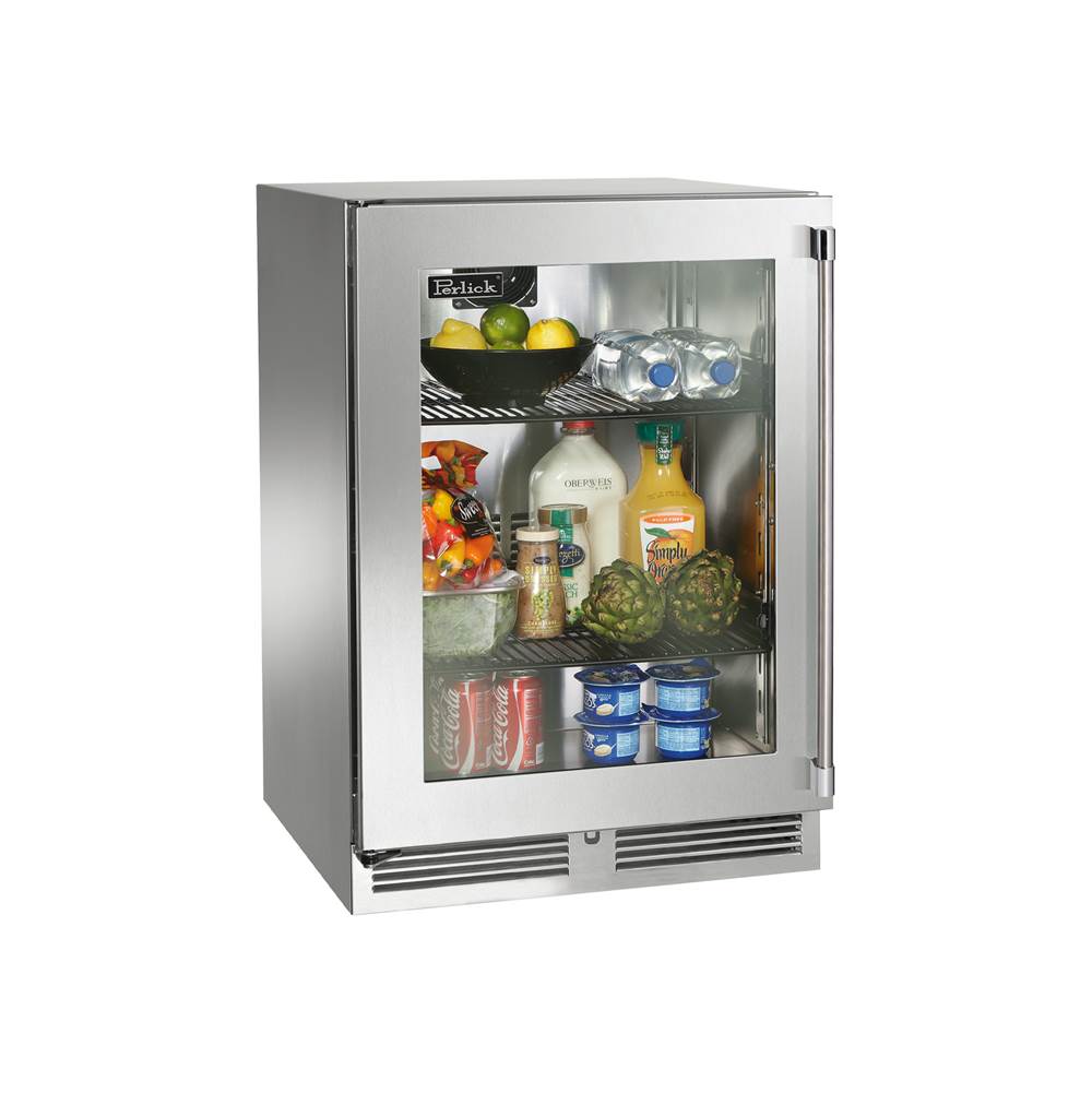 Perlick - 24'' Signature Series Marine Grade Refrigerator w/ fully integrated panel-ready glass door, hinge right, w/ lock
