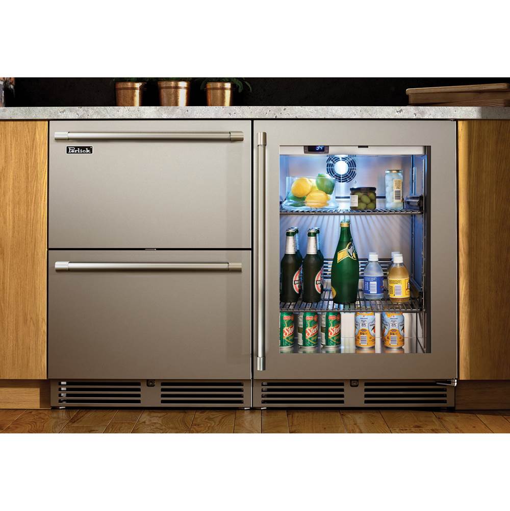 24'' Signature Series Indoor Refrigerator with Stainless Steel Glass Door, Hinge Left