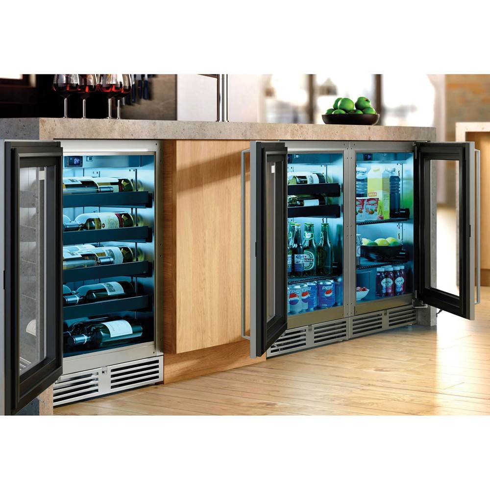 Signature Series Shallow Depth 18'' Depth Indoor Refrigerator with Stainless Steel Glass Door, Hinge Right, with Lock
