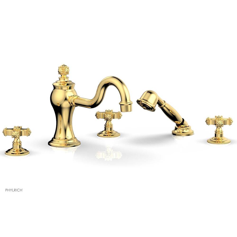 Phylrich - MARVELLE Deck Tub Set with Hand Shower - Cross Handles 162-48 - Polished Gold