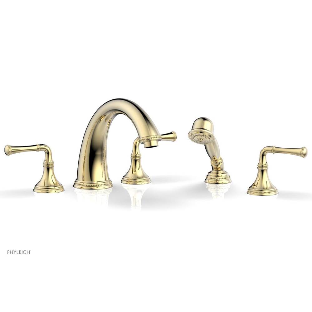 Phylrich - BEADED Deck Tub Set with Hand Shower - Lever Handles 207-48 - Polished Brass Uncoated