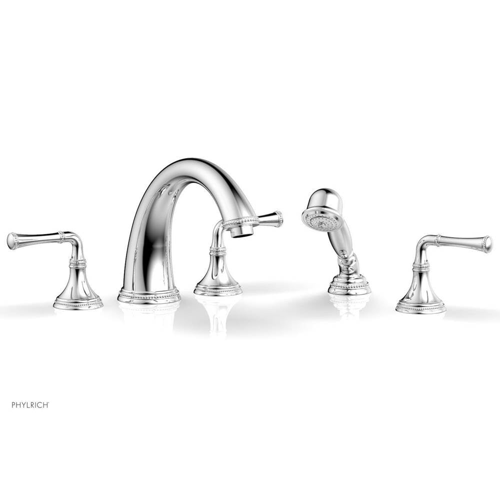Phylrich - BEADED Deck Tub Set with Hand Shower - Lever Handles 207-48 - Satin Brass