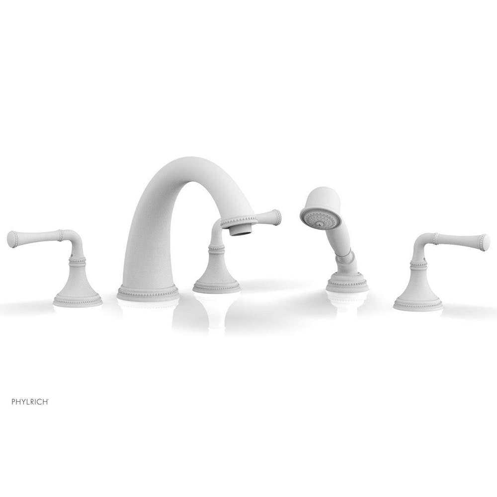 Phylrich - BEADED Deck Tub Set with Hand Shower - Lever Handles 207-48 - Satin White