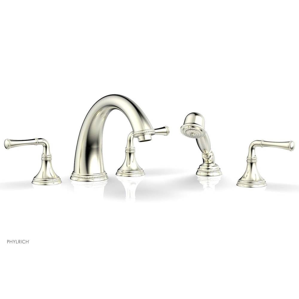 Phylrich - BEADED Deck Tub Set with Hand Shower - Lever Handles 207-48 - Polished Brass
