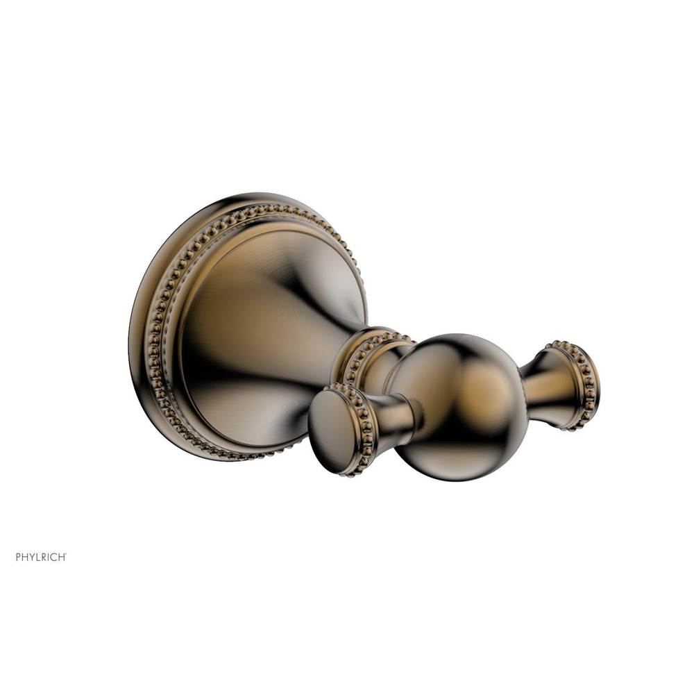 Phylrich - BEADED Double Robe Hook 207-77 - Antique Brass