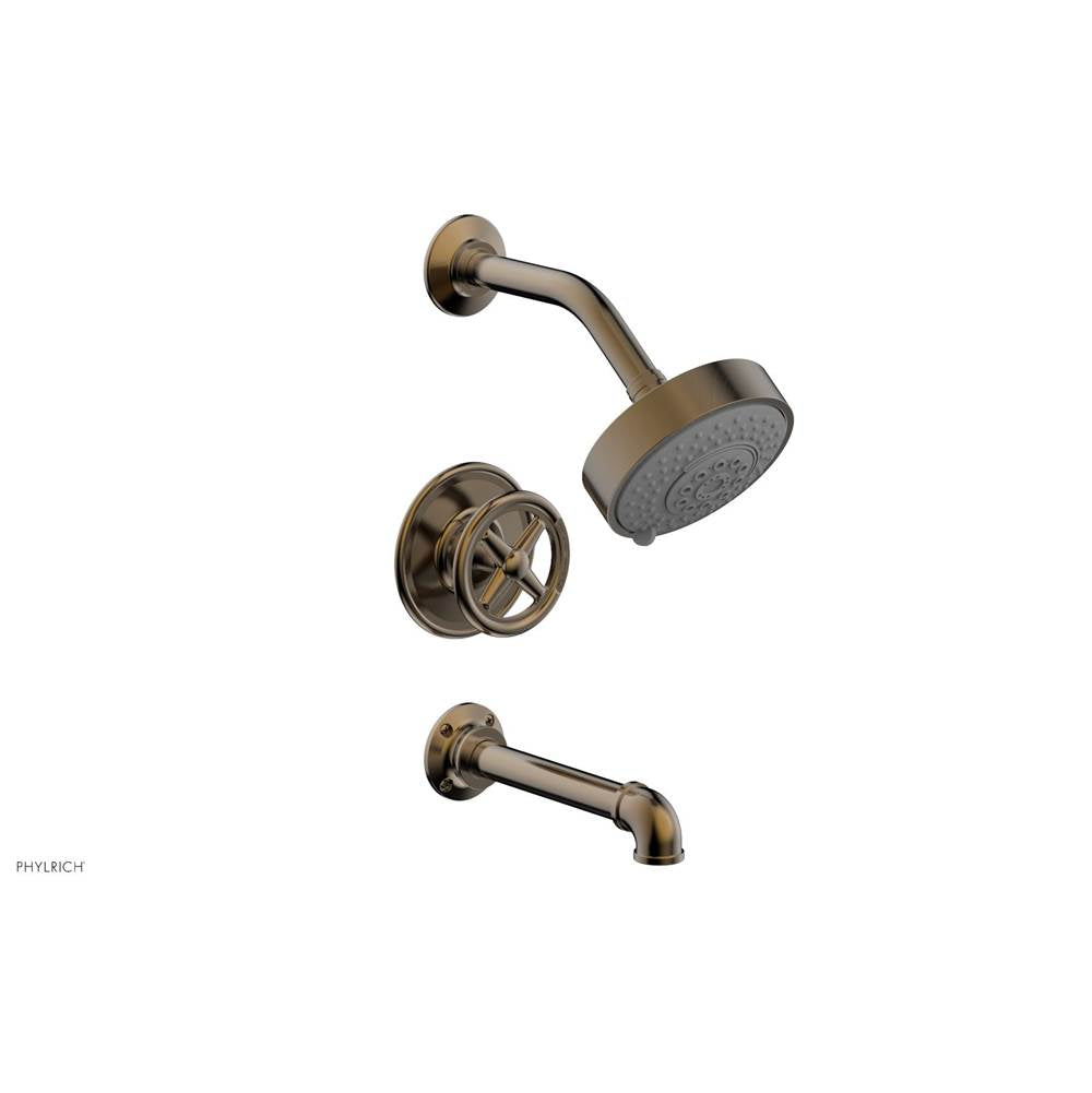 Phylrich - Pressure Balance Tub & Shower Kit, Cross Handle - Antique Brass