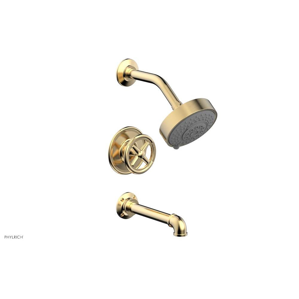 Phylrich - Pressure Balance Tub & Shower Kit, Cross Handle - Satin Brass