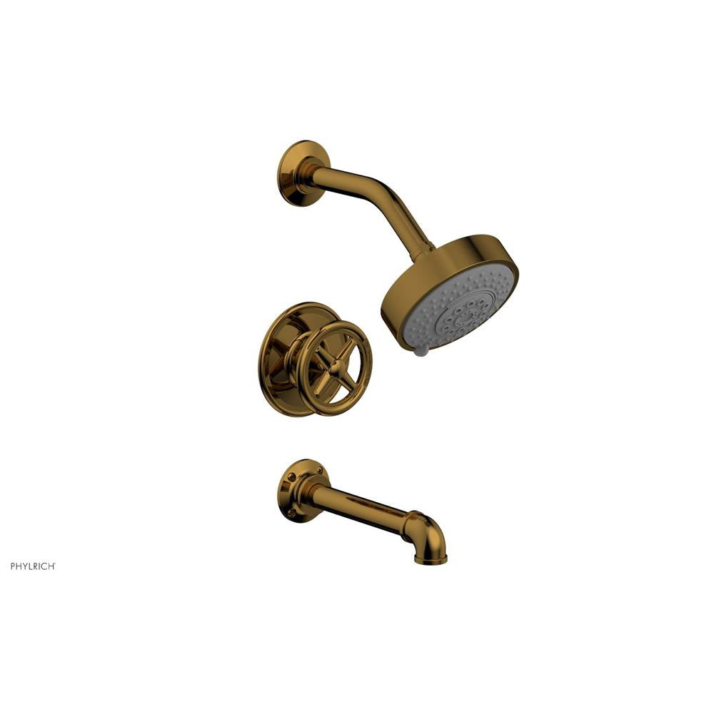 Phylrich - Pressure Balance Tub & Shower Kit, Cross Handle - French Brass