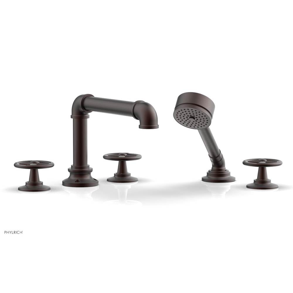 Phylrich - Deck Tub Set Works Industrial W/ Hs, Cross Handle - Weathered Copper