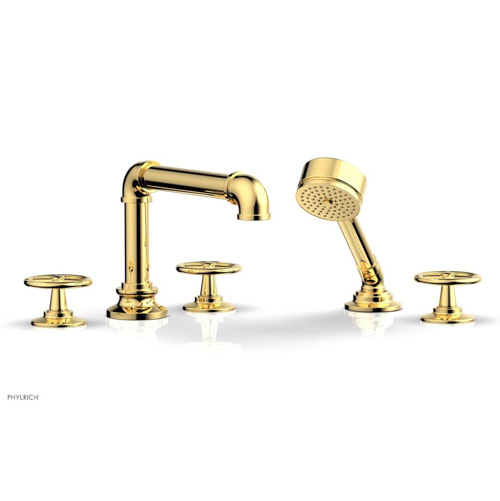 Phylrich - Deck Tub Set Works Industrial W/ Hs, Cross Handle - Polished Gold