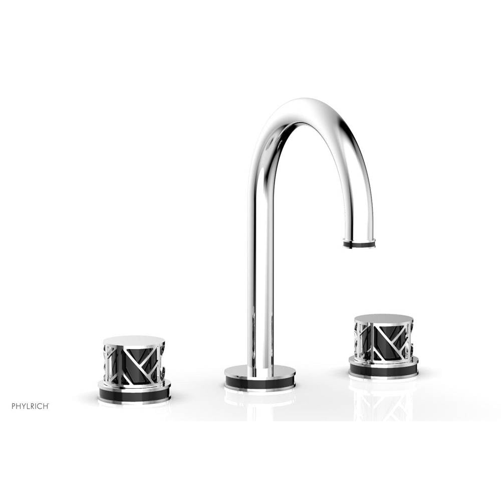 Phylrich - Matte Black Jolie Widespread Lavatory Faucet With Gooseneck Spout, Round Cutaway Handles, And Black Accents - 1.2GPM - Matte Black with Gloss Black