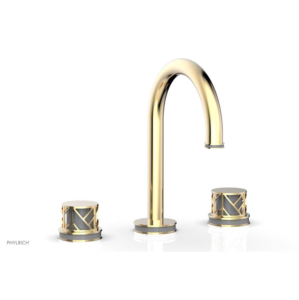 Phylrich - Polished Gold Jolie Widespread Lavatory Faucet With Gooseneck Spout, Round Cutaway Handles, And Grey Accents - 1.2GPM - Polished Gold with Grey