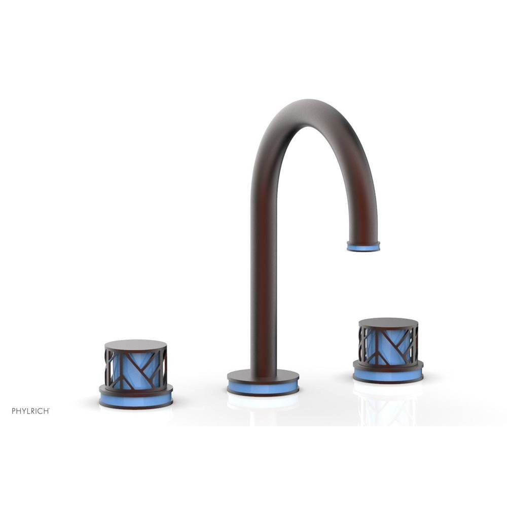 Phylrich - Oil Rubbed Bronze Jolie Widespread Lavatory Faucet With Gooseneck Spout, Round Cutaway Handles, And Light Blue Accents - 1.2GPM - Oil Rubbed Bronze with Light Blue