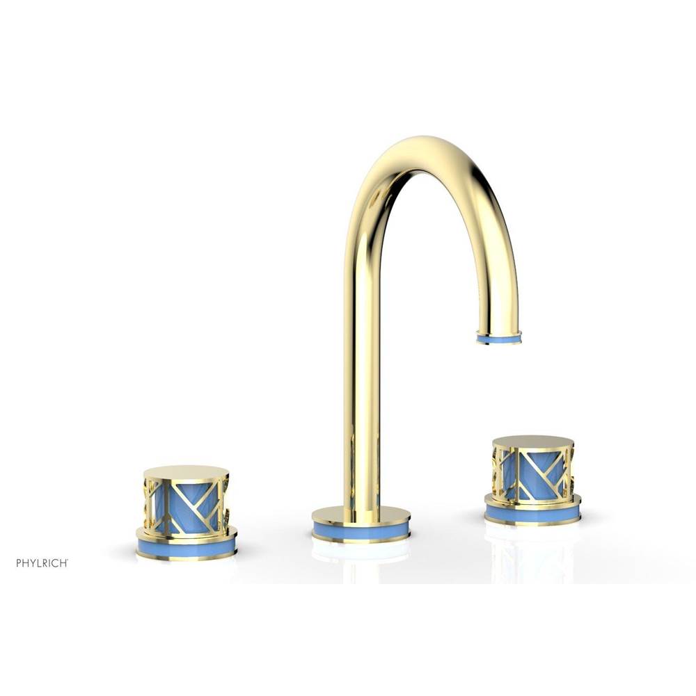 Phylrich - Polished Chrome Jolie Widespread Lavatory Faucet With Gooseneck Spout, Round Cutaway Handles, And Light Blue Accents - 1.2GPM - Polished Chrome with Light Blue