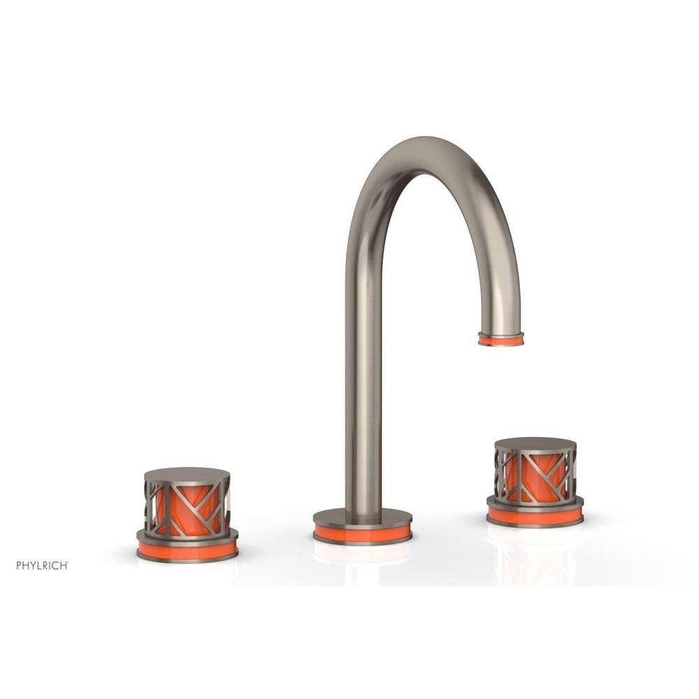 Phylrich - Satin Chrome Jolie Widespread Lavatory Faucet With Gooseneck Spout, Round Cutaway Handles, And Orange Accents - 1.2GPM - Satin Chrome with Orange