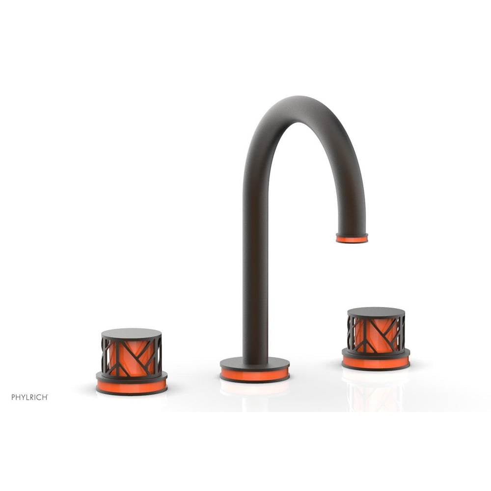 Phylrich - Antique Bronze Jolie Widespread Lavatory Faucet With Gooseneck Spout, Round Cutaway Handles, And Orange Accents - 1.2GPM - Antique Bronze with Orange