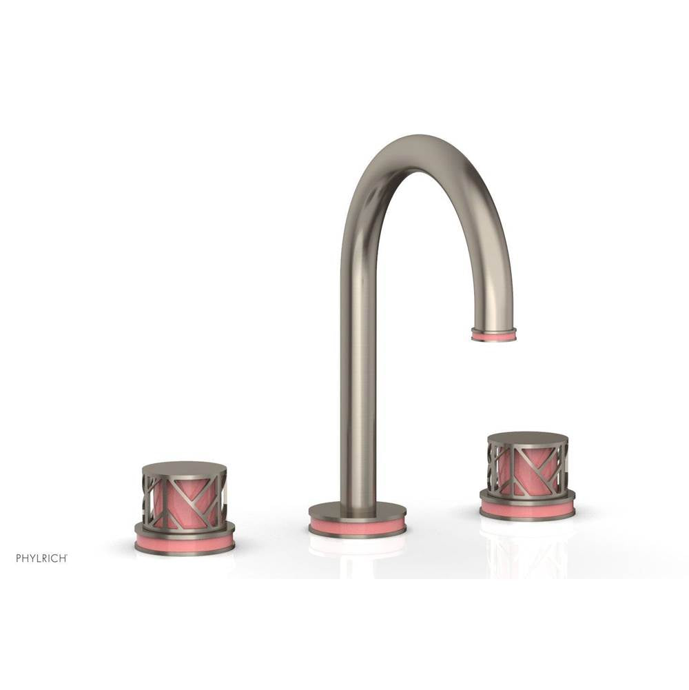 Phylrich - Satin Brass Jolie Widespread Lavatory Faucet With Gooseneck Spout, Round Cutaway Handles, And Pink Accents - 1.2GPM - Satin Brass with Pink