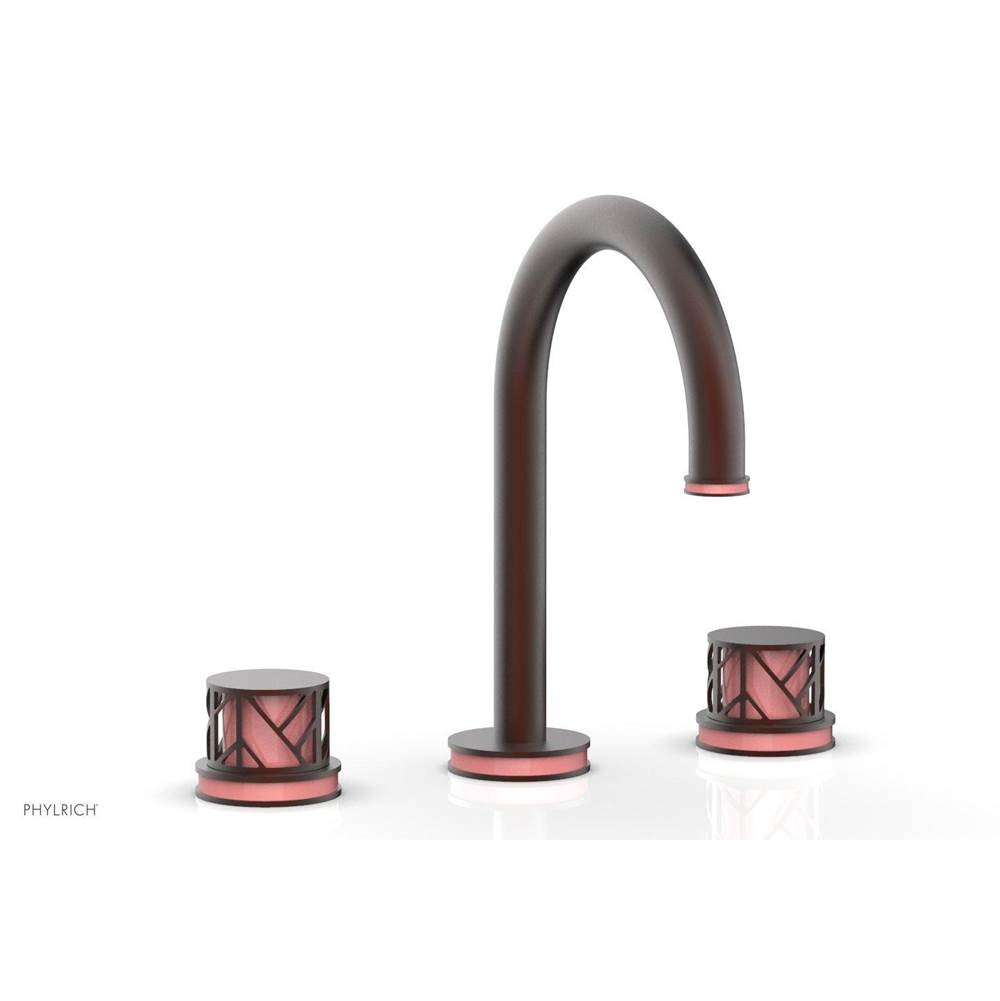 Phylrich - Oil Rubbed Bronze Jolie Widespread Lavatory Faucet With Gooseneck Spout, Round Cutaway Handles, And Pink Accents - 1.2GPM - Oil Rubbed Bronze with Pink