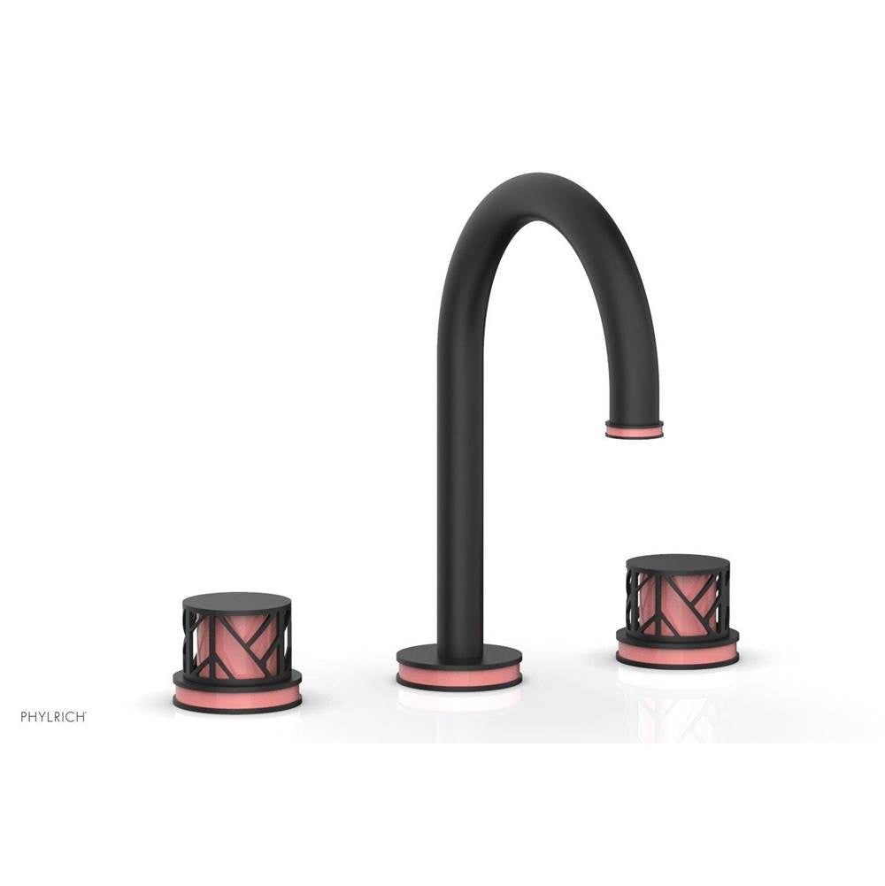 Phylrich - Polished Gold Jolie Widespread Lavatory Faucet With Gooseneck Spout, Round Cutaway Handles, And Pink Accents - 1.2GPM - Polished Gold with Pink