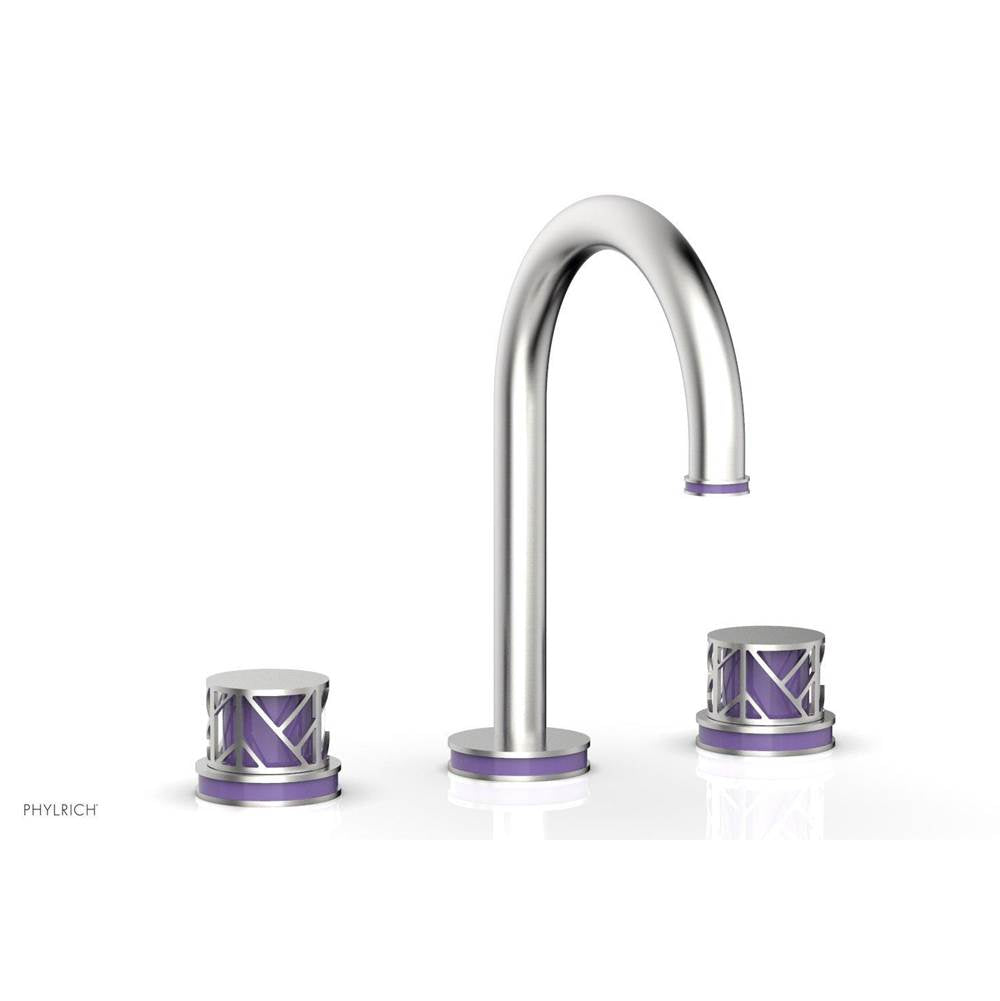 Phylrich - Satin Chrome Jolie Widespread Lavatory Faucet With Gooseneck Spout, Round Cutaway Handles, And Purple Accents - 1.2GPM - Satin Chrome with Purple
