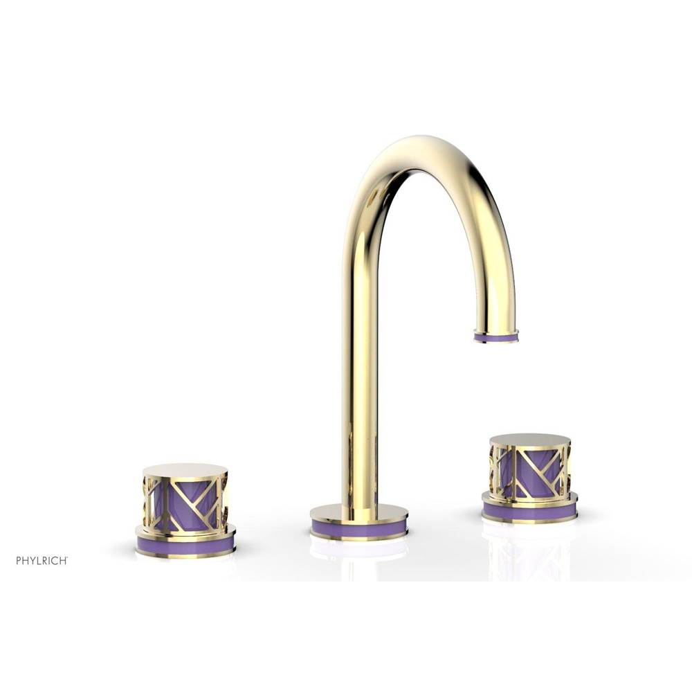 Phylrich - Burnished Nickel Jolie Widespread Lavatory Faucet With Gooseneck Spout, Round Cutaway Handles, And Purple Accents - 1.2GPM - Burnished Nickel with Purple
