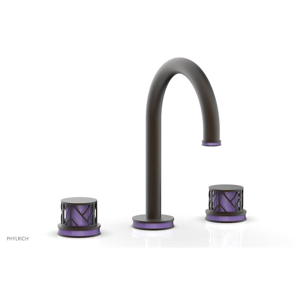 Phylrich - Antique Bronze Jolie Widespread Lavatory Faucet With Gooseneck Spout, Round Cutaway Handles, And Purple Accents - 1.2GPM - Antique Bronze with Purple