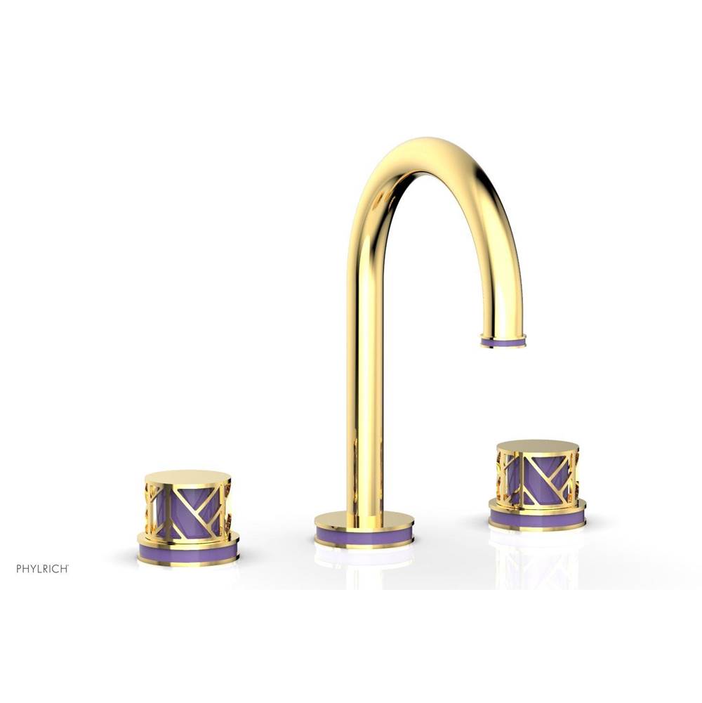 Phylrich - Satin Gold Jolie Widespread Lavatory Faucet With Gooseneck Spout, Round Cutaway Handles, And Purple Accents - 1.2GPM - Satin Gold with Purple