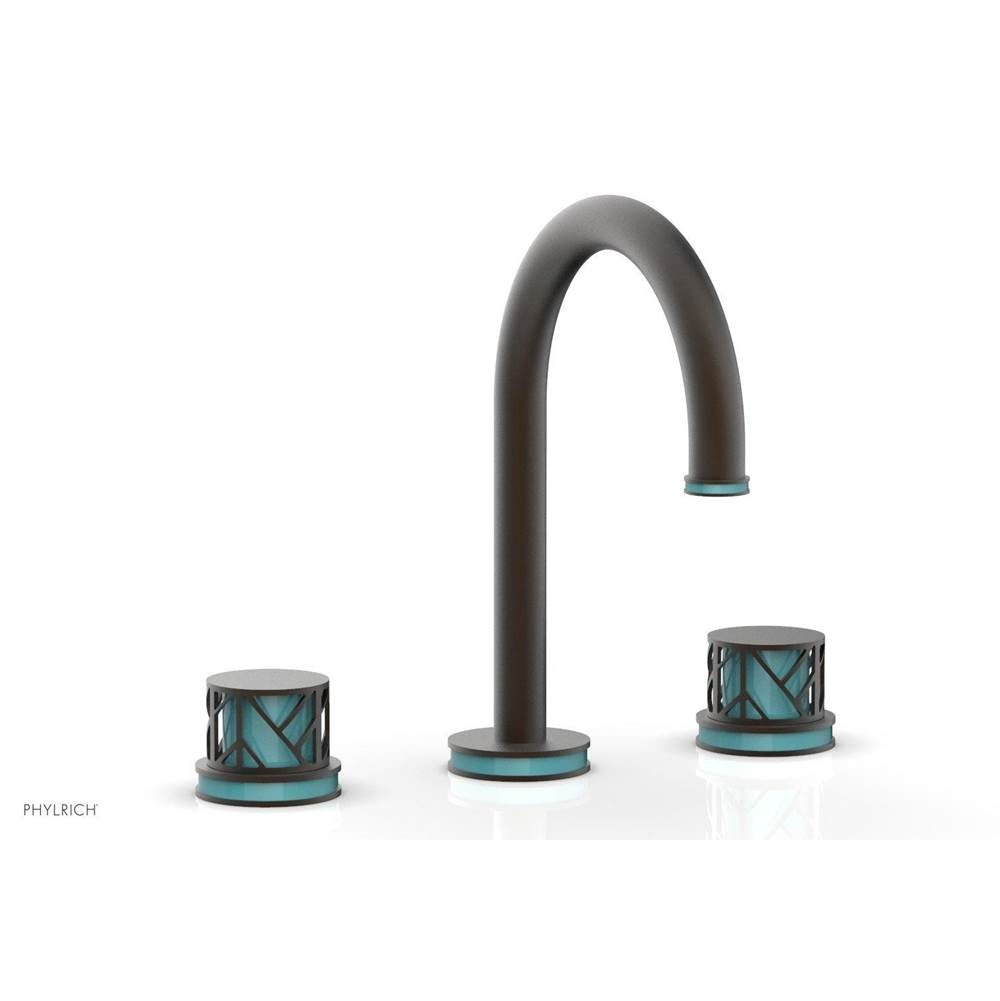 Phylrich - Polished Nickel Jolie Widespread Lavatory Faucet With Gooseneck Spout, Round Cutaway Handles, And Turquoise Accents - 1.2GPM - Polished Nickel with Turquoise
